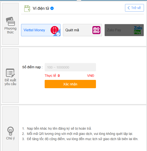 Nạp tiền Thienhabet 6 Nạp tiền qua Viettel Money
